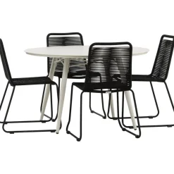 Ruokailuryhmä Venture Home, ø120cm, beige Lina-pöytä + 4 pinottavaa Lindos-tuolia