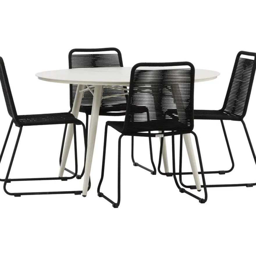 Ruokailuryhmä Venture Home, ø120cm, beige Lina-pöytä + 4 pinottavaa Lindos-tuolia