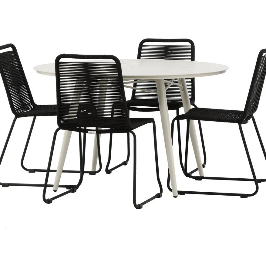 Ruokailuryhmä Venture Home, ø120cm, beige Lina-pöytä + 4 pinottavaa Lindos-tuolia