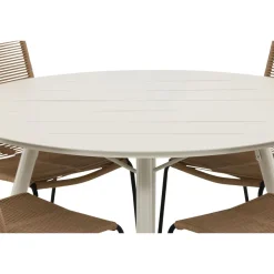 Ruokailuryhmä Venture Home, ø120cm, beige Lina-pöytä + 4 pinottavaa Lindos-tuolia