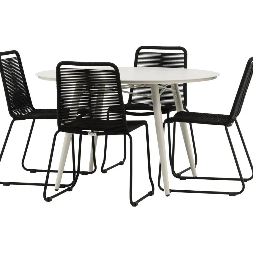 Ruokailuryhmä Venture Home, ø120cm, beige Lina-pöytä + 4 pinottavaa Lindos-tuolia