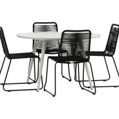 Ruokailuryhmä Venture Home, ø120cm, beige Lina-pöytä + 4 pinottavaa Lindos-tuolia
