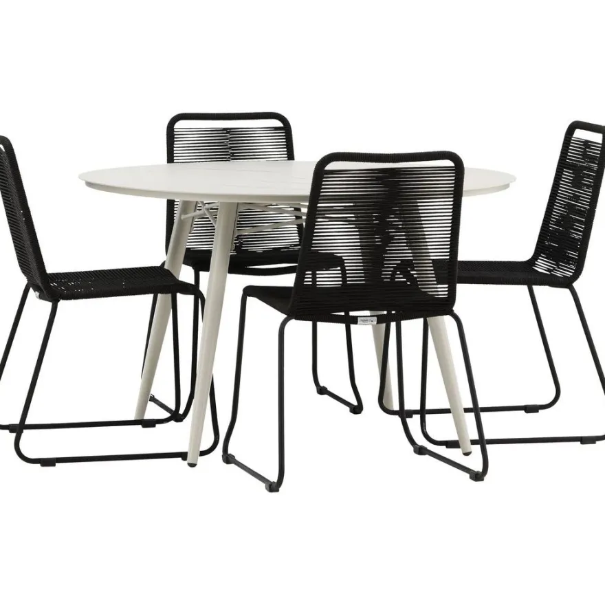Ruokailuryhmä Venture Home, ø120cm, beige Lina-pöytä + 4 pinottavaa Lindos-tuolia