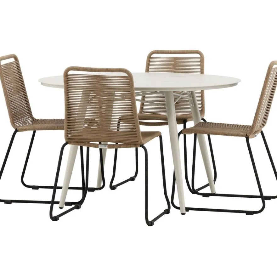 Ruokailuryhmä Venture Home, ø120cm, beige Lina-pöytä + 4 pinottavaa Lindos-tuolia