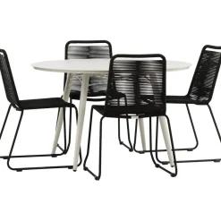 Ruokailuryhmä Venture Home, ø120cm, beige Lina-pöytä + 4 pinottavaa Lindos-tuolia