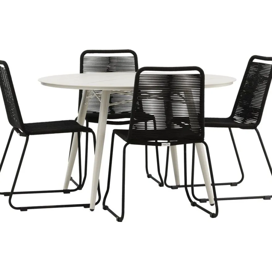 Ruokailuryhmä Venture Home, ø120cm, beige Lina-pöytä + 4 pinottavaa Lindos-tuolia
