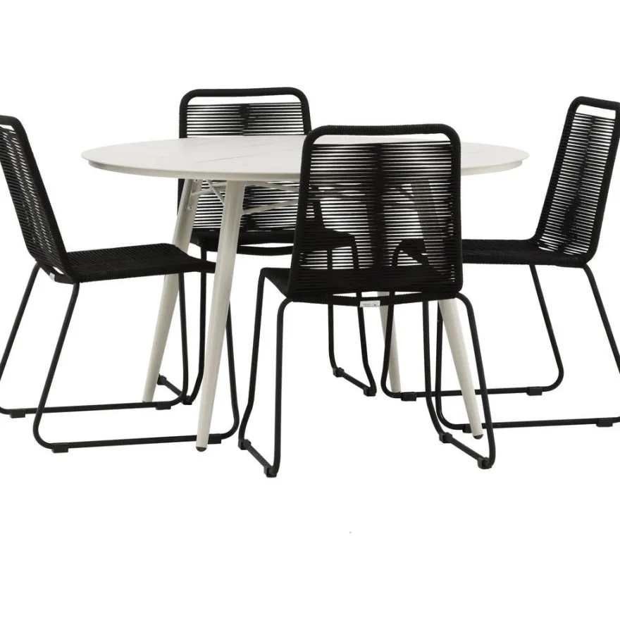 Ruokailuryhmä Venture Home, ø120cm, beige Lina-pöytä + 4 pinottavaa Lindos-tuolia