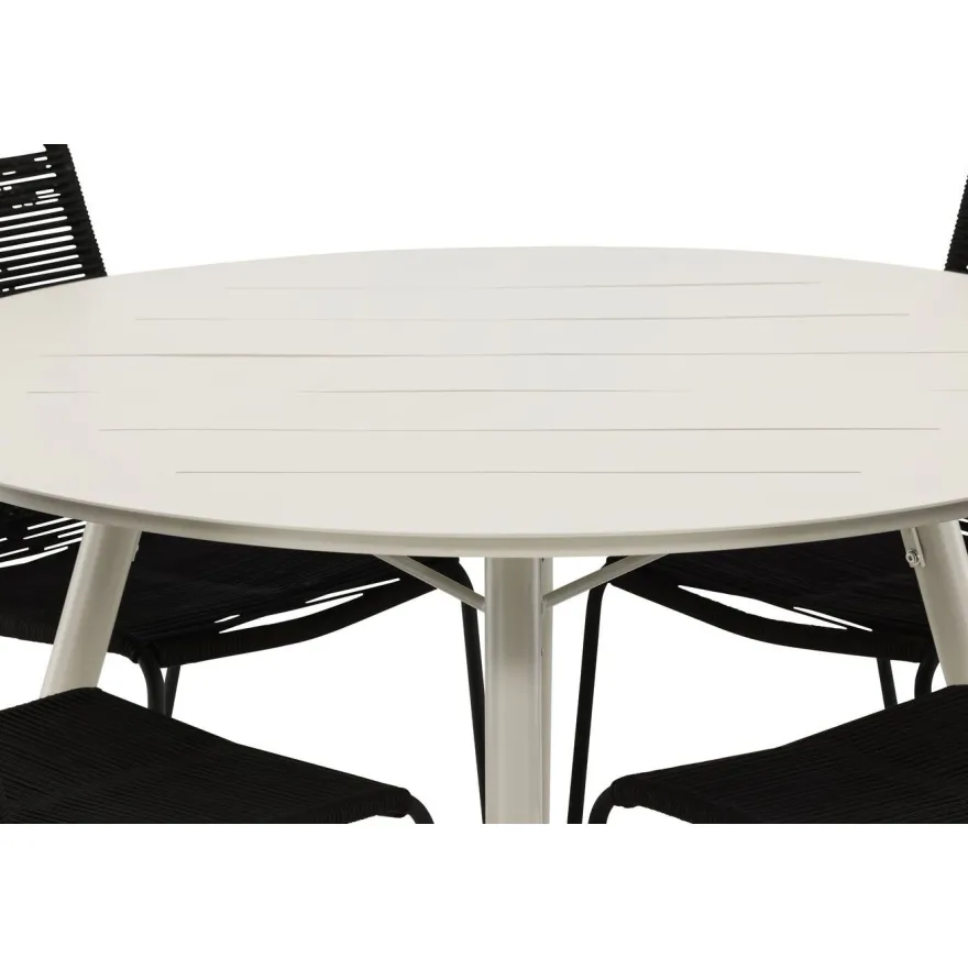 Ruokailuryhmä Venture Home, ø120cm, beige Lina-pöytä + 4 pinottavaa Lindos-tuolia