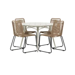 Ruokailuryhmä Venture Home, ø120cm, beige Lina-pöytä + 4 pinottavaa Lindos-tuolia