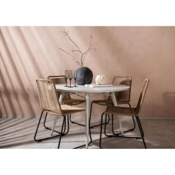 Ruokailuryhmä Venture Home, ø120cm, beige Lina-pöytä + 4 pinottavaa Lindos-tuolia