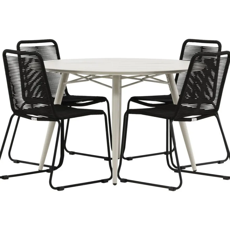 Ruokailuryhmä Venture Home, ø120cm, beige Lina-pöytä + 4 pinottavaa Lindos-tuolia
