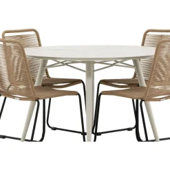 Ruokailuryhmä Venture Home, ø120cm, beige Lina-pöytä + 4 pinottavaa Lindos-tuolia