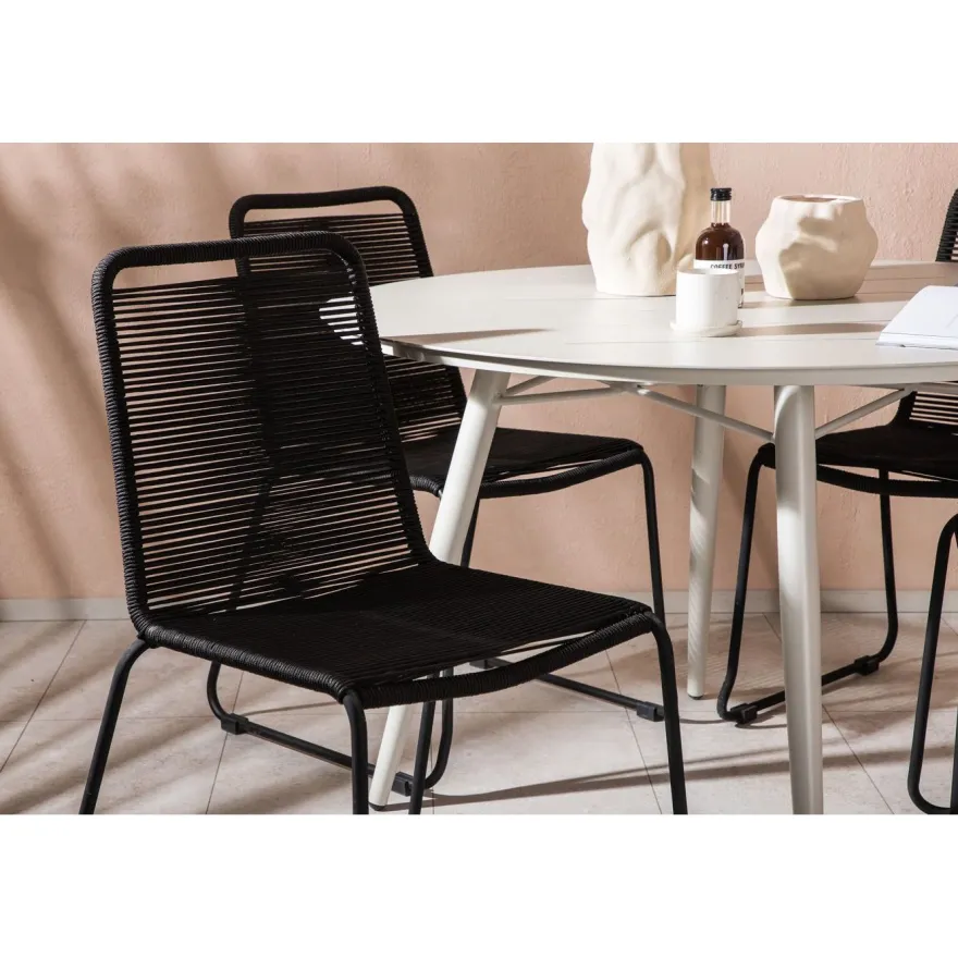Ruokailuryhmä Venture Home, ø120cm, beige Lina-pöytä + 4 pinottavaa Lindos-tuolia