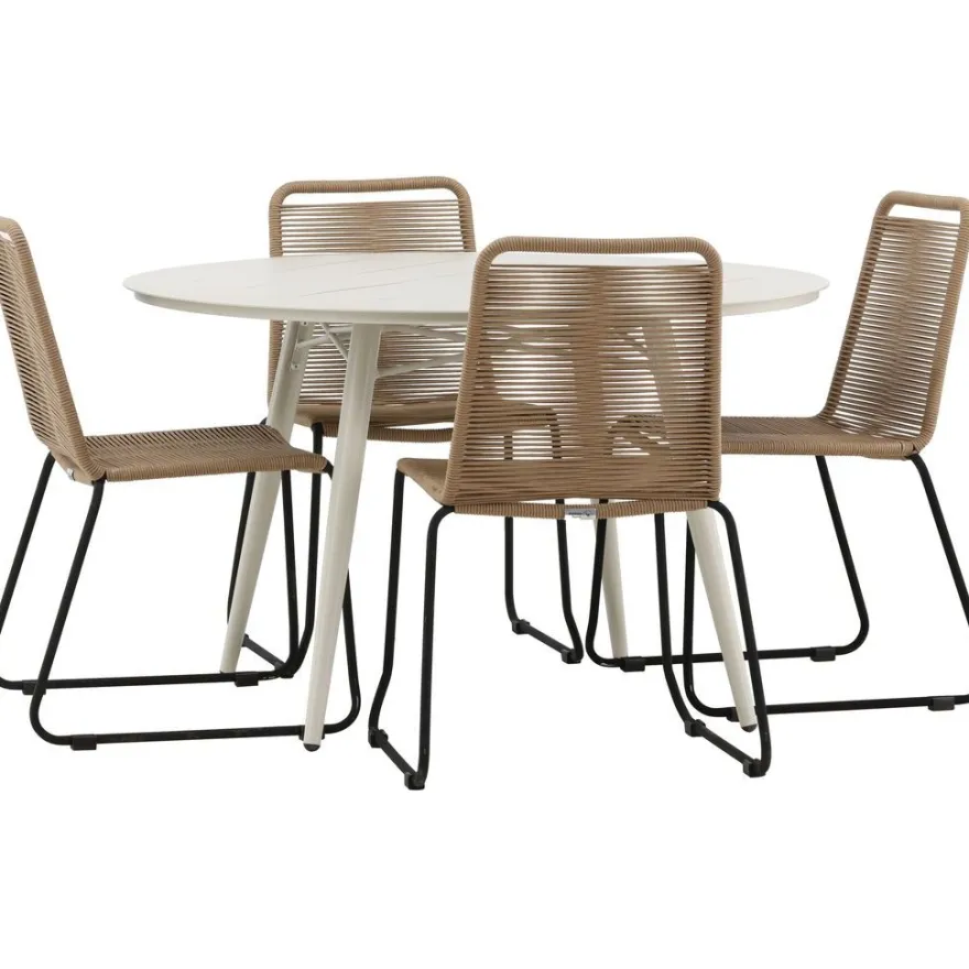 Ruokailuryhmä Venture Home, ø120cm, beige Lina-pöytä + 4 pinottavaa Lindos-tuolia