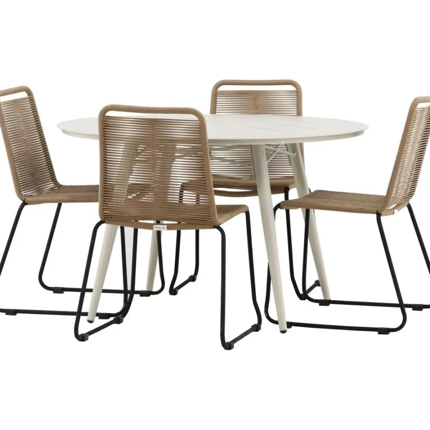Ruokailuryhmä Venture Home, ø120cm, beige Lina-pöytä + 4 pinottavaa Lindos-tuolia