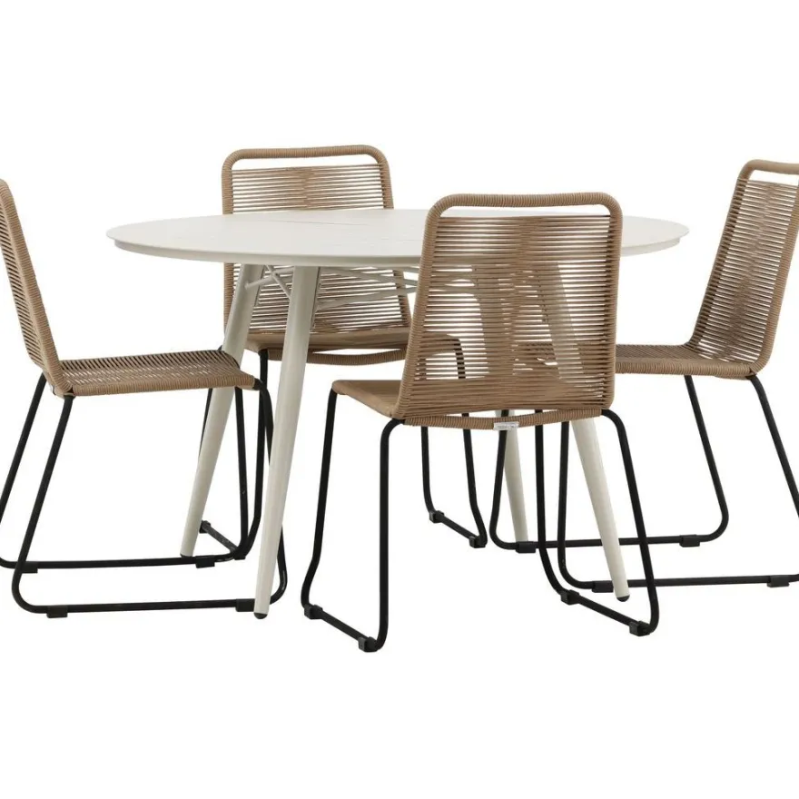 Ruokailuryhmä Venture Home, ø120cm, beige Lina-pöytä + 4 pinottavaa Lindos-tuolia