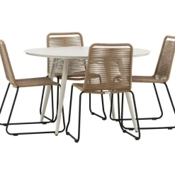 Ruokailuryhmä Venture Home, ø120cm, beige Lina-pöytä + 4 pinottavaa Lindos-tuolia