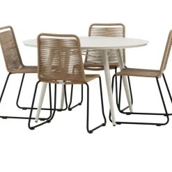 Ruokailuryhmä Venture Home, ø120cm, beige Lina-pöytä + 4 pinottavaa Lindos-tuolia