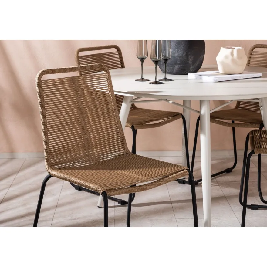 Ruokailuryhmä Venture Home, ø120cm, beige Lina-pöytä + 4 pinottavaa Lindos-tuolia