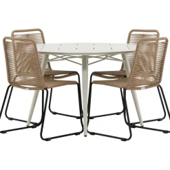 Ruokailuryhmä Venture Home, ø120cm, beige Lina-pöytä + 4 pinottavaa Lindos-tuolia