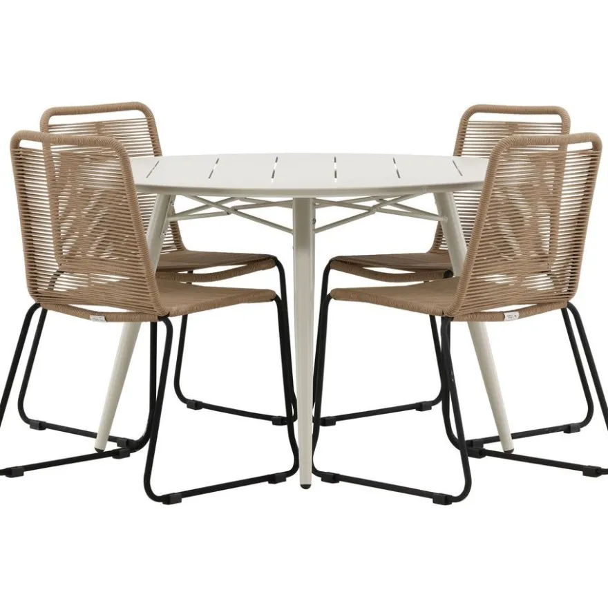 Ruokailuryhmä Venture Home, ø120cm, beige Lina-pöytä + 4 pinottavaa Lindos-tuolia