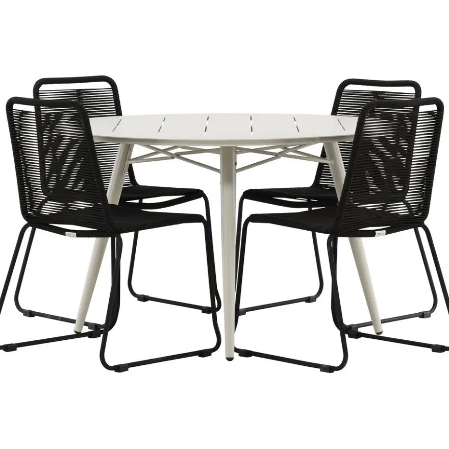 Ruokailuryhmä Venture Home, ø120cm, beige Lina-pöytä + 4 pinottavaa Lindos-tuolia