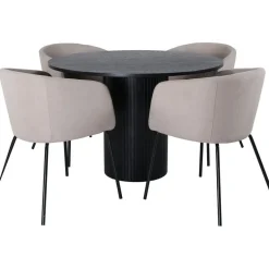 Ruokailuryhmä Venture Home, ⌀110cm Bianca-pöytä + 4 beigeä Berit-tuolia
