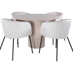 Ruokailuryhmä Venture Home, ⌀110cm Bianca-pöytä + 4 Berit-tuolia, sametti