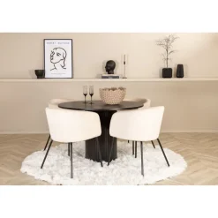 Ruokailuryhmä Venture Home, ⌀110cm Bianca-pöytä + 4 Berit-tuolia, sametti