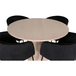 Ruokailuryhmä Venture Home, ⌀110cm Bianca-pöytä + 4 Berit-tuolia, sametti