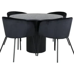 Ruokailuryhmä Venture Home, ⌀110cm Bianca-pöytä + 4 Berit-tuolia, sametti