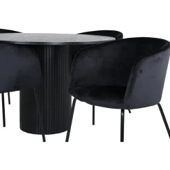 Ruokailuryhmä Venture Home, ⌀110cm Bianca-pöytä + 4 Berit-tuolia, sametti