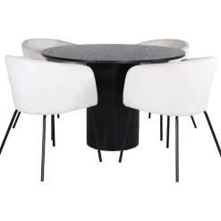 Ruokailuryhmä Venture Home, ⌀110cm Bianca-pöytä + 4 Berit-tuolia, sametti