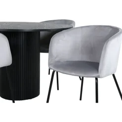 Ruokailuryhmä Venture Home, ⌀110cm Bianca-pöytä + 4 Berit-tuolia, sametti