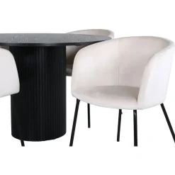 Ruokailuryhmä Venture Home, ⌀110cm Bianca-pöytä + 4 Berit-tuolia, sametti