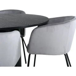 Ruokailuryhmä Venture Home, ⌀110cm Bianca-pöytä + 4 Berit-tuolia, sametti