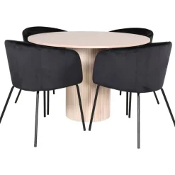 Ruokailuryhmä Venture Home, ⌀110cm Bianca-pöytä + 4 Berit-tuolia, sametti