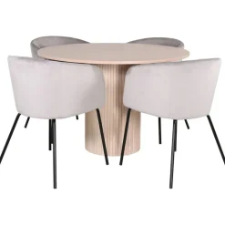 Ruokailuryhmä Venture Home, ⌀110cm Bianca-pöytä + 4 Berit-tuolia, sametti