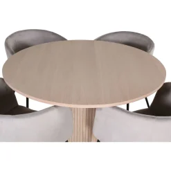 Ruokailuryhmä Venture Home, ⌀110cm Bianca-pöytä + 4 Berit-tuolia, sametti