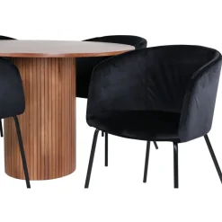 Ruokailuryhmä Venture Home, ⌀110cm Bianca-pöytä + 4 Berit-tuolia, sametti