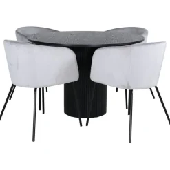 Ruokailuryhmä Venture Home, ⌀110cm Bianca-pöytä + 4 Berit-tuolia, sametti