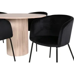 Ruokailuryhmä Venture Home, ⌀110cm Bianca-pöytä + 4 Berit-tuolia, sametti