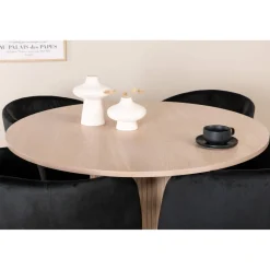 Ruokailuryhmä Venture Home, ⌀110cm Bianca-pöytä + 4 Berit-tuolia, sametti