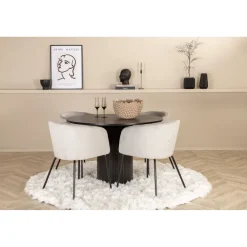 Ruokailuryhmä Venture Home, ⌀110cm Bianca-pöytä + 4 Berit-tuolia, sametti