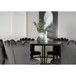 Ruokailuryhmä Venture Home, ⌀140cm Copenhagen-pöytä + 6 harmaata Limhamn-tuolia, sametti