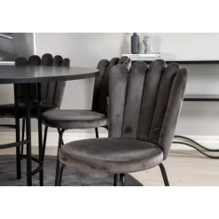 Ruokailuryhmä Venture Home, ⌀140cm Copenhagen-pöytä + 6 harmaata Limhamn-tuolia, sametti