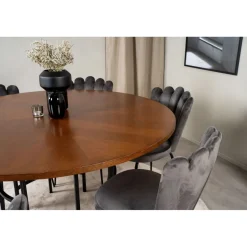 Ruokailuryhmä Venture Home, ⌀140cm Copenhagen-pöytä + 6 harmaata Limhamn-tuolia, sametti