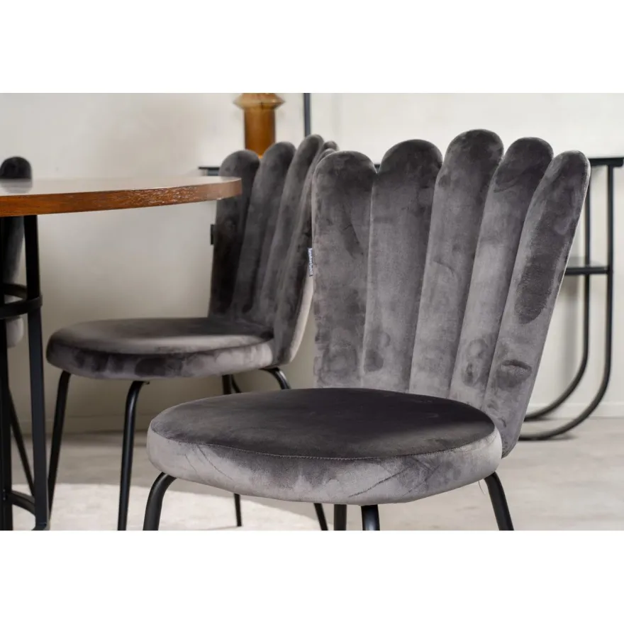 Ruokailuryhmä Venture Home, ⌀140cm Copenhagen-pöytä + 6 harmaata Limhamn-tuolia, sametti
