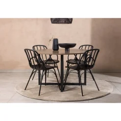 Ruokailuryhmä Venture Home, ⌀120cm Durango-pöytä + 4 mustaa Dyrön-tuolia