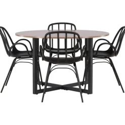 Ruokailuryhmä Venture Home, ⌀120cm Durango-pöytä + 4 mustaa Dyrön-tuolia